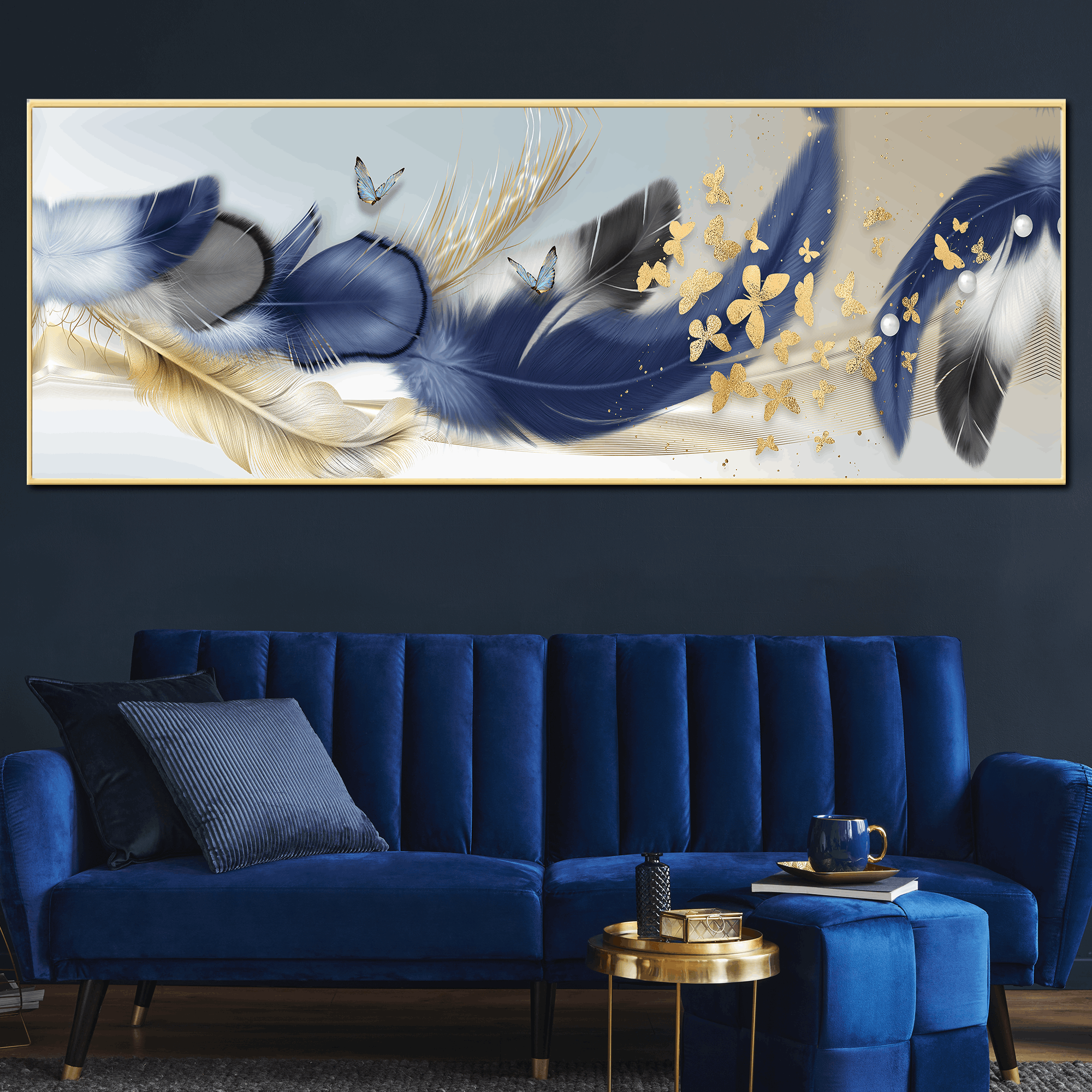 Opulent Feathered Symphony Canvas Painting for Home Wall