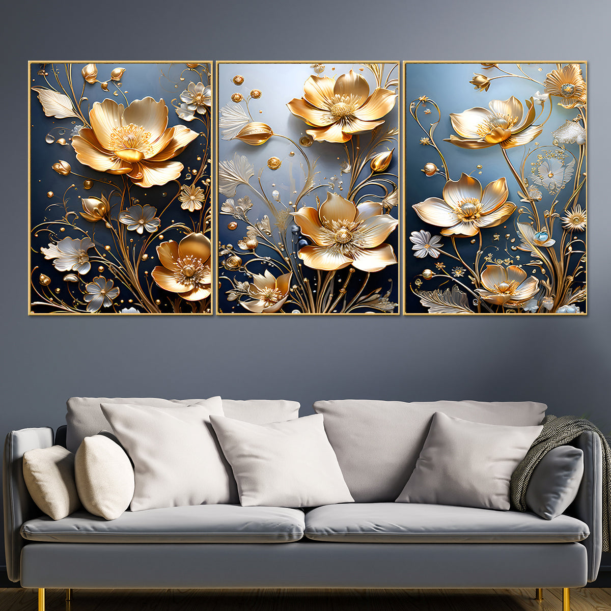 Golden Blossom Serenity Canvas Paintings