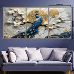 Sunshine Peacock Canvas Print for Home - Set Of 3