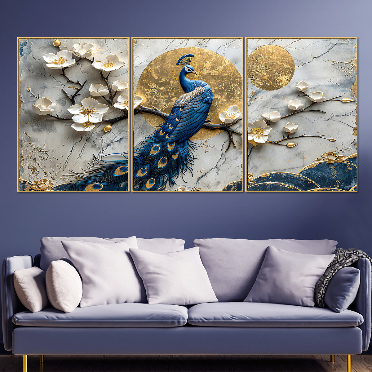 Sunshine Peacock Canvas Print for Home - Set Of 3