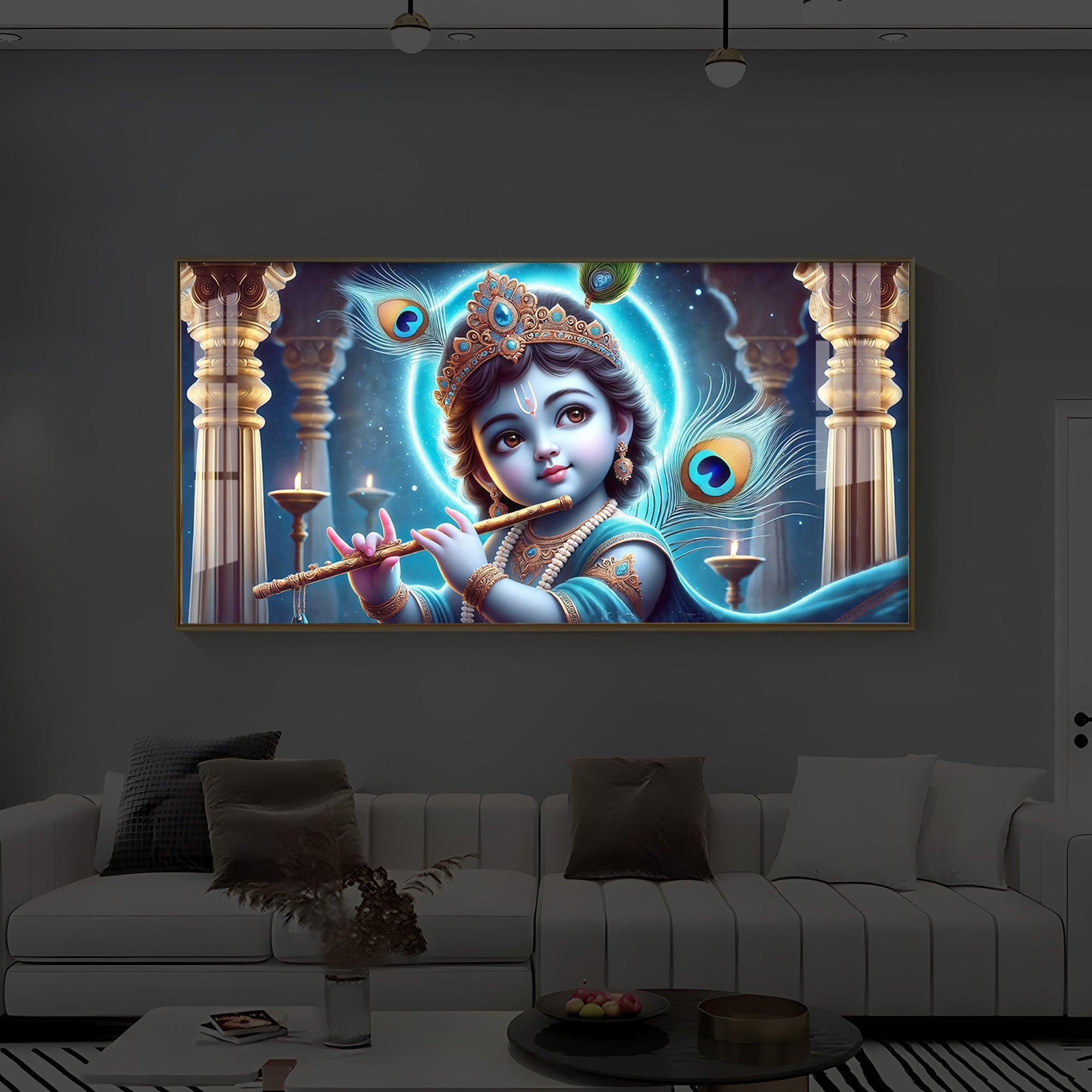 Bal Krishna Ji Modern Luxury Backlight Horizontal Wall Art