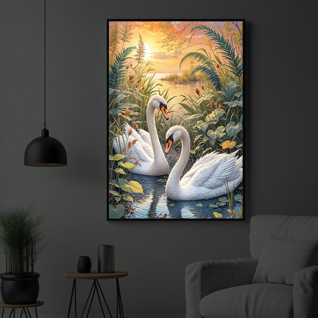 Two Swan Modern Luxury Backlight Vertical Wall Art