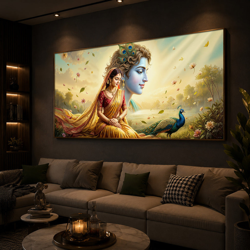 Lord Radha Krishna Modern Luxury Backlight Horizontal Wall Art