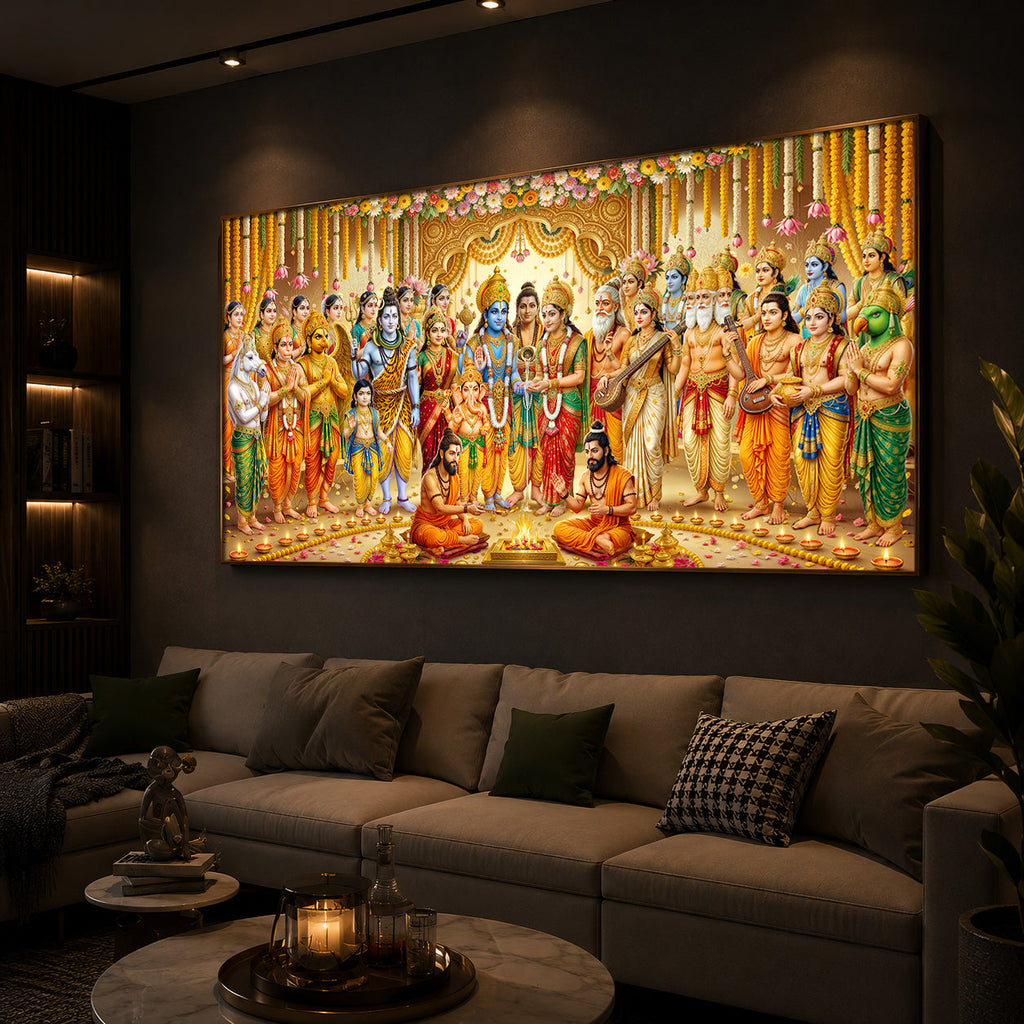 Divine Depiction of Shrinivasa Kalyanam Modern Luxury Backlight Horizontal Wall Art