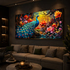Beautiful Peacock Modern Luxury Backlight Horizontal Wall Art