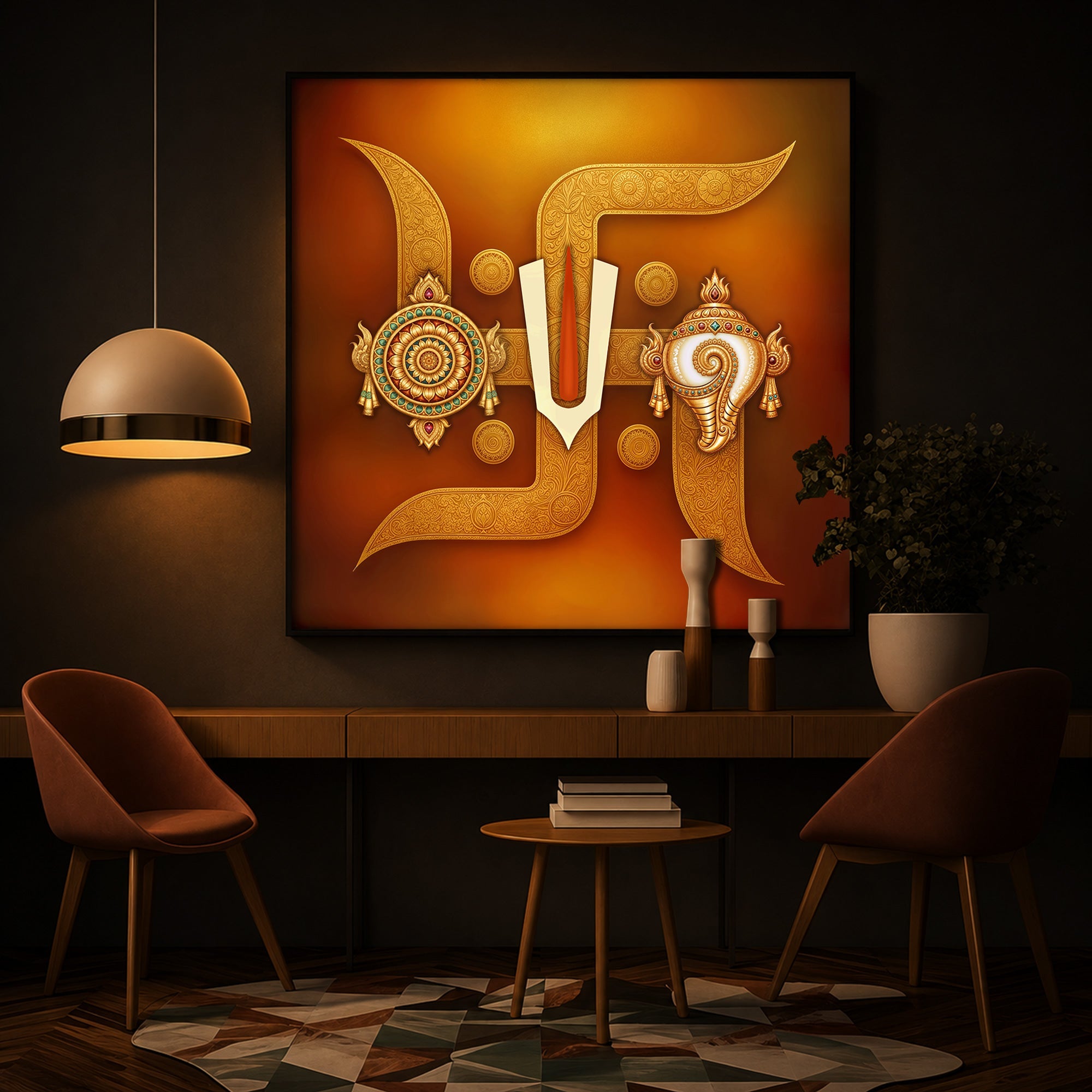 Hindu Symbols of Swastik Modern Luxury Backlight Square Wall Art