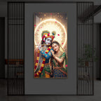 Couple Radhe Krishna Modern Luxury Backlight Vertical Wall Art