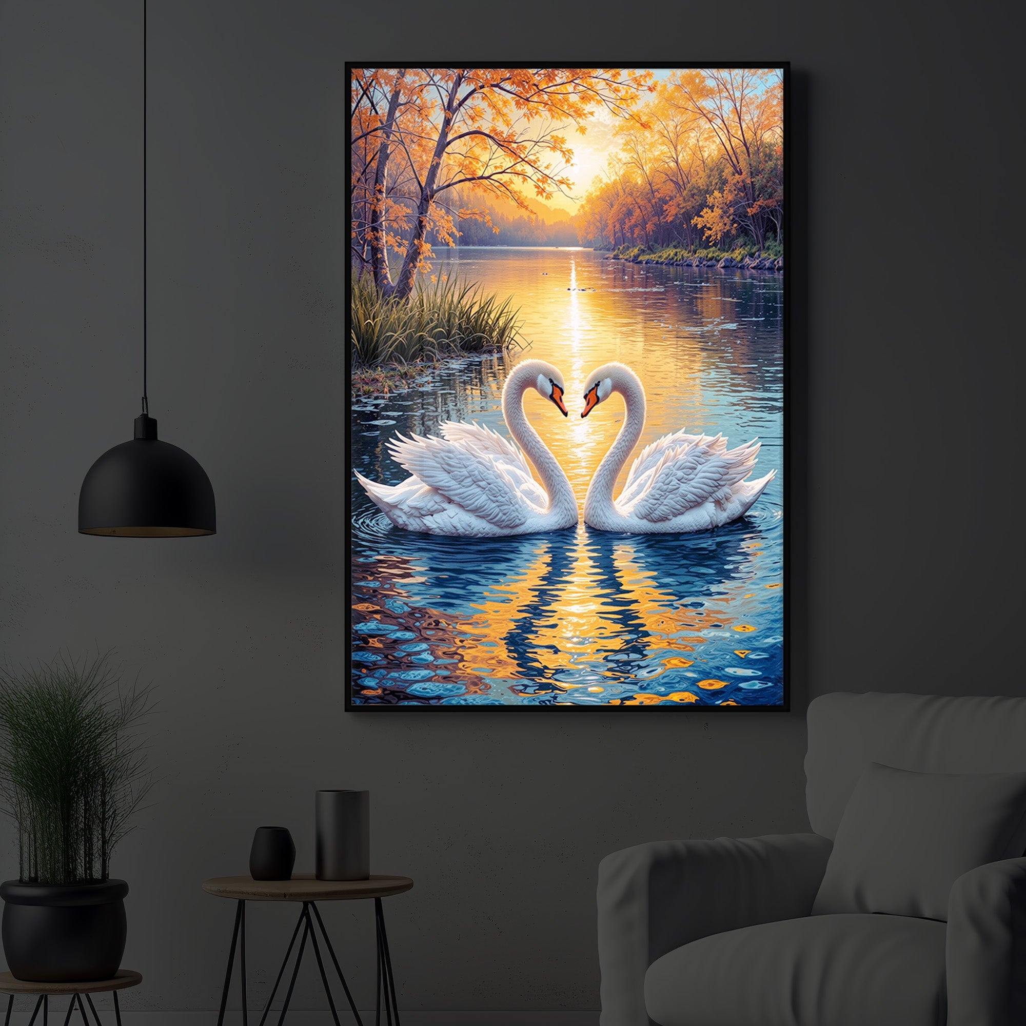 Romantic Swan Modern Luxury Backlight Vertical Wall Art