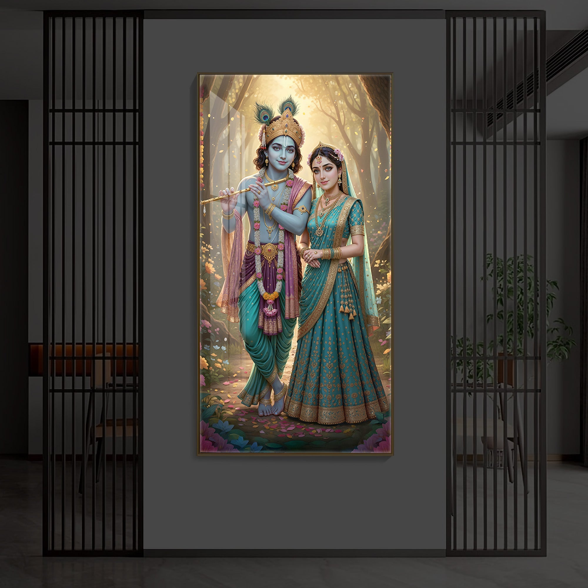 Radhe Krishna Ji Modern Luxury Backlight Vertical Wall Art
