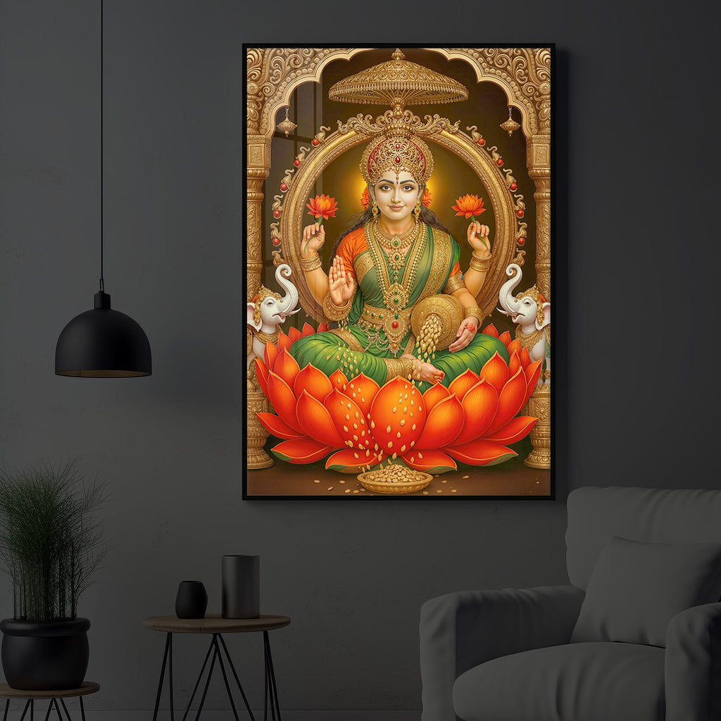 Mahalaxmi Ji Modern Luxury Backlight Vertical Wall Art