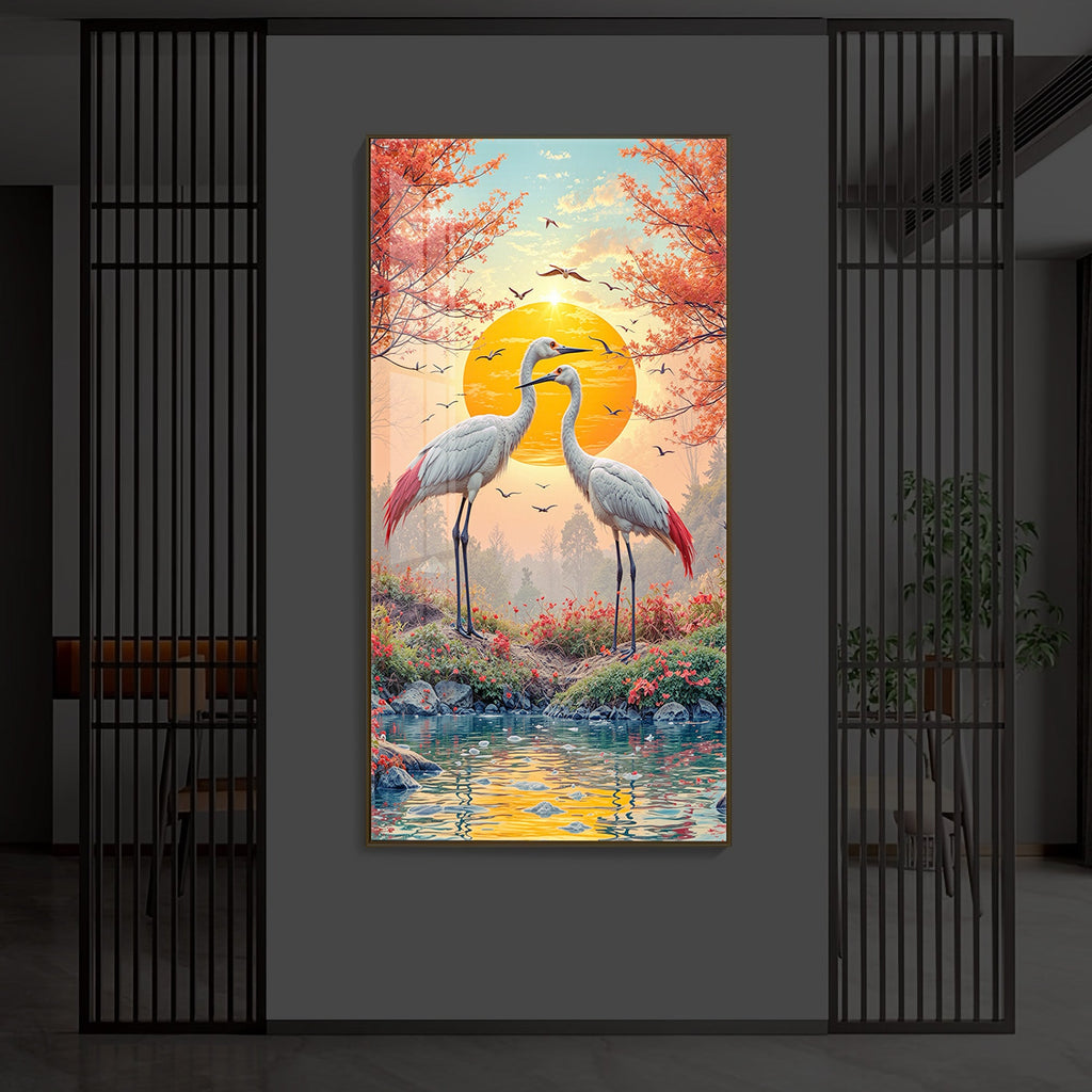 Beautiful Birds Modern Luxury Backlight Vertical Wall Art