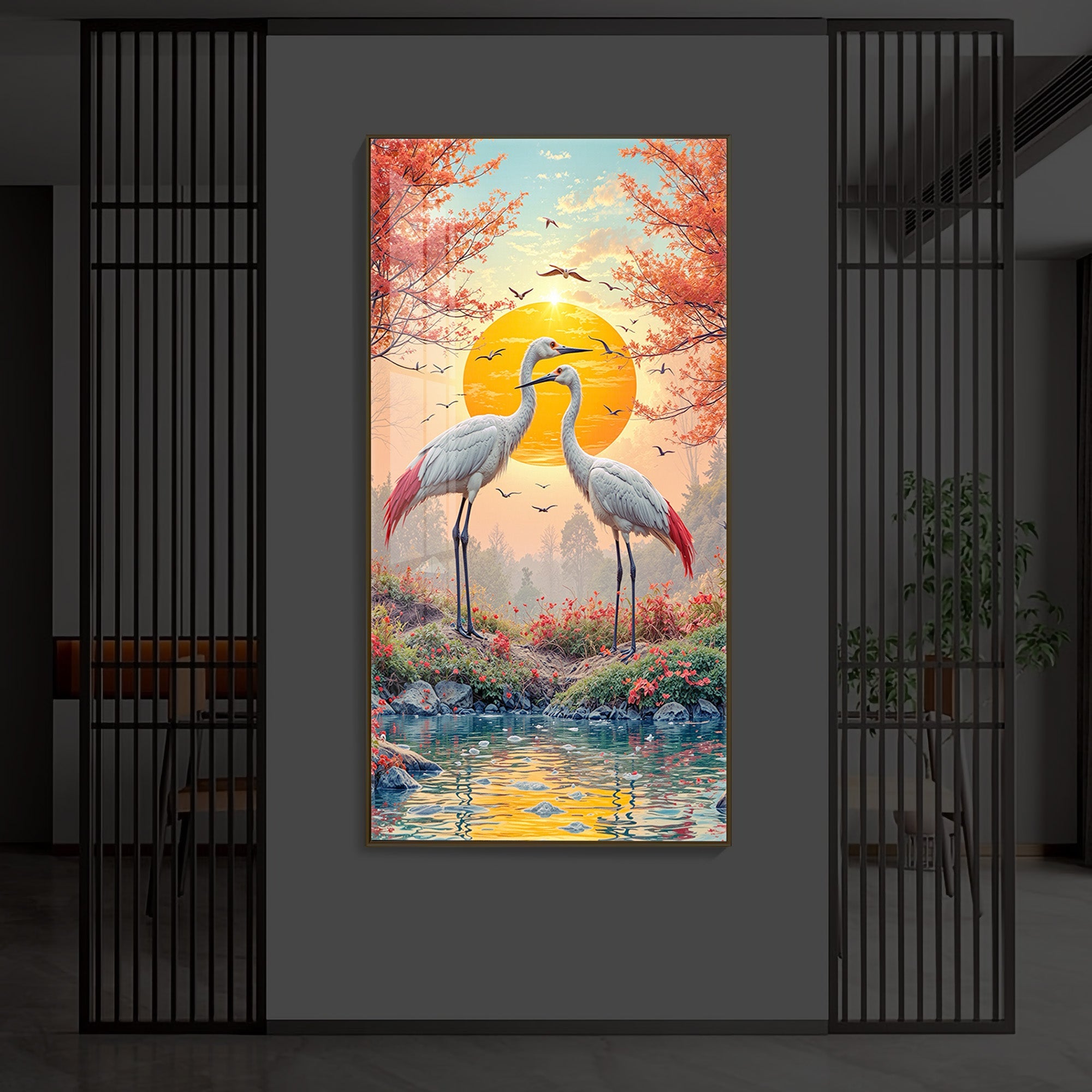 Beautiful Birds Modern Luxury Backlight Vertical Wall Art