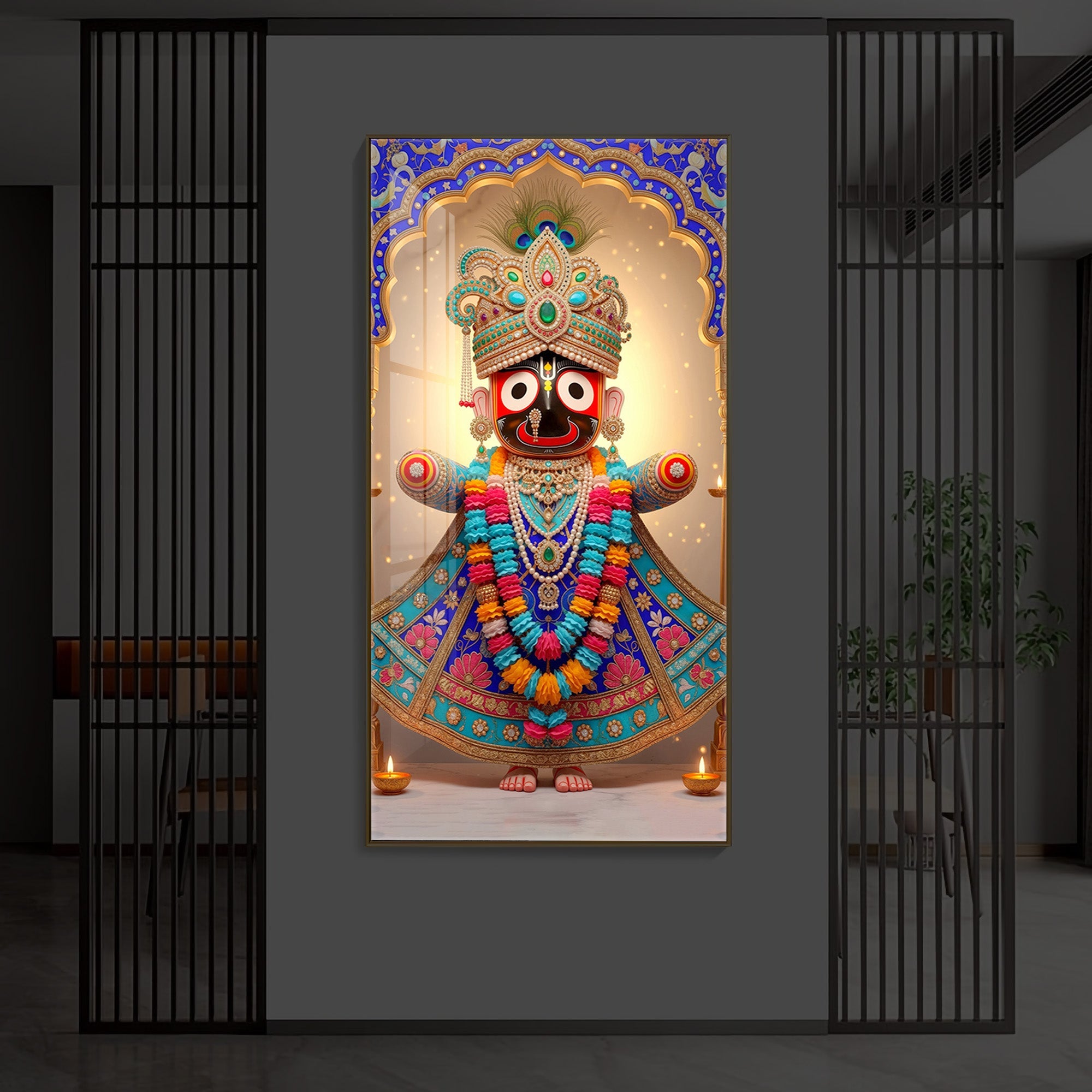 Jai Shri Jagannath Ji Modern Luxury Backlight Vertical Wall Art