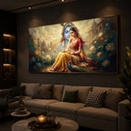 Loving Couple Radha Krishna Modern Luxury Backlight Horizontal Wall Art