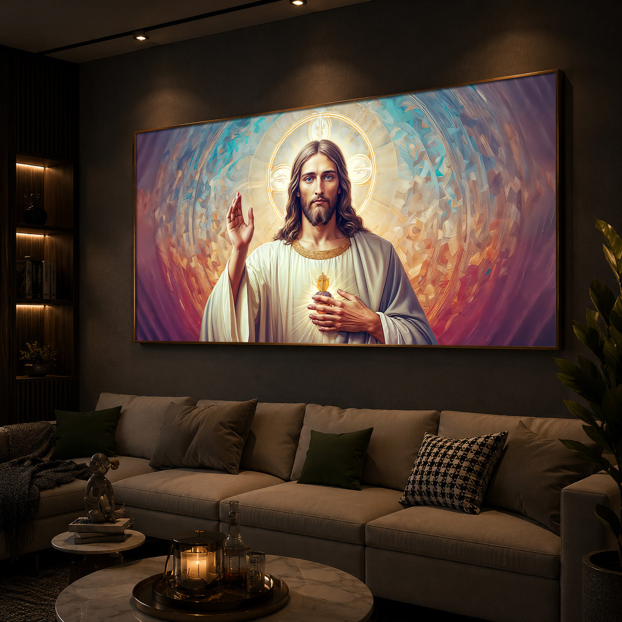 God Jesus Modern Luxury Backlight Horizontal Wall Art