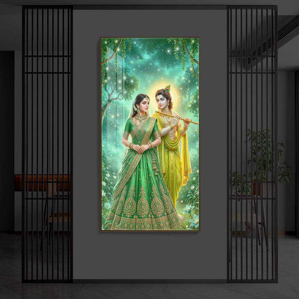Shri Radhe Krishna Modern Luxury Backlight Vertical Wall Art