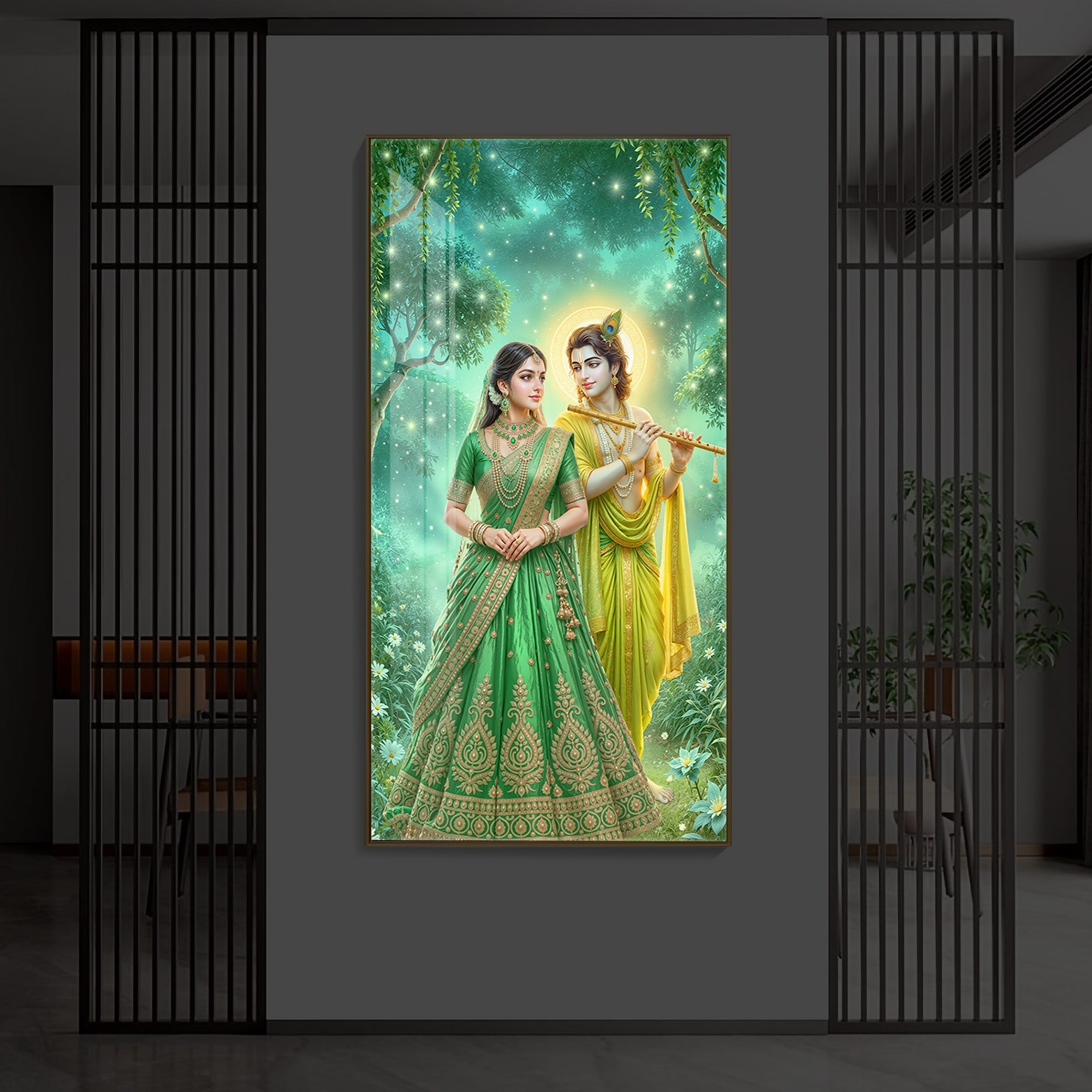 Shri Radhe Krishna Modern Luxury Backlight Vertical Wall Art