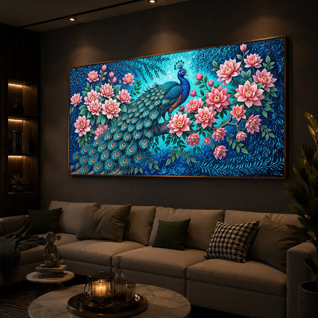 Majestic Peacock Modern Luxury Backlight Horizontal Wall Art