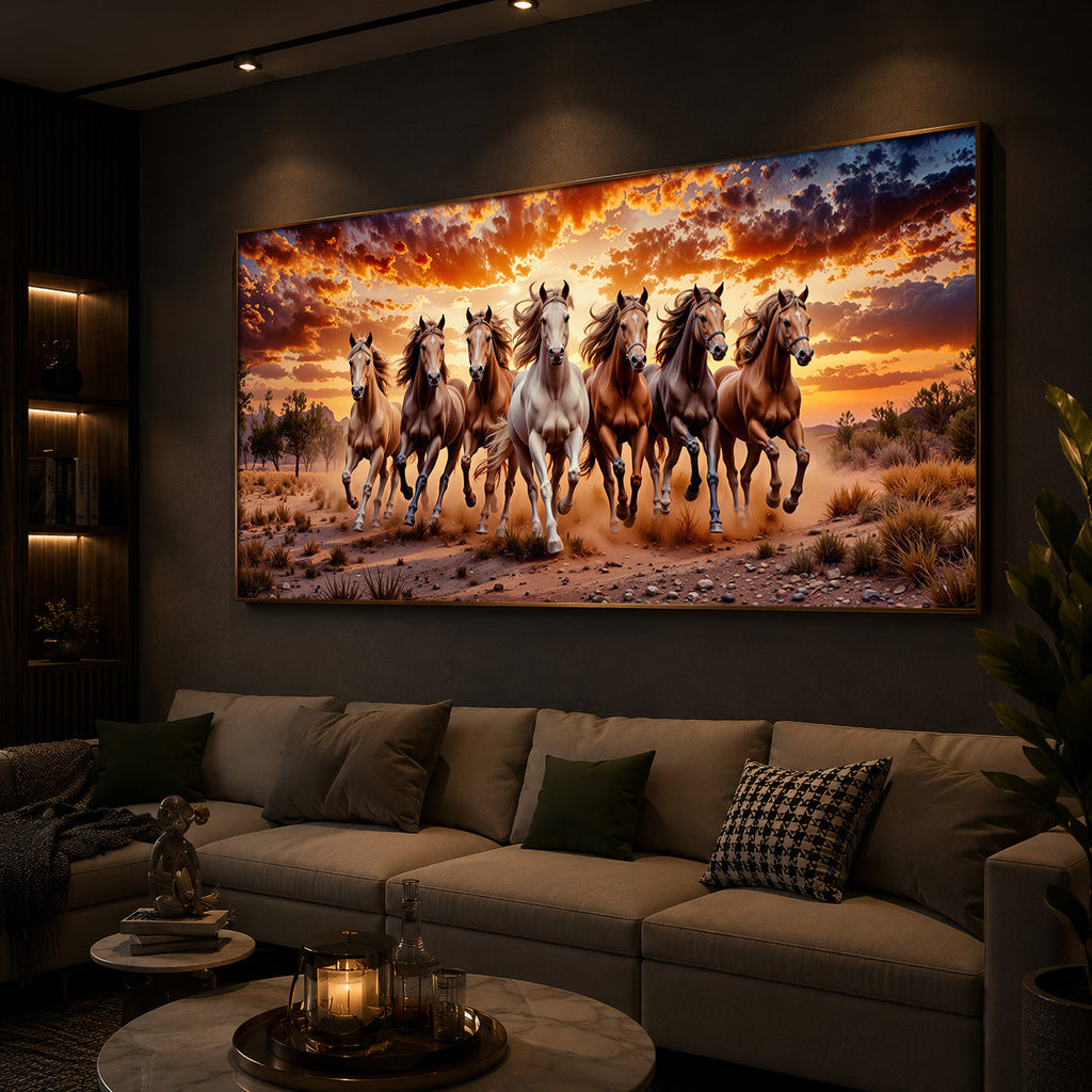 Herd Of Wild Horses Galloping Modern Luxury Backlight Horizontal Wall Art