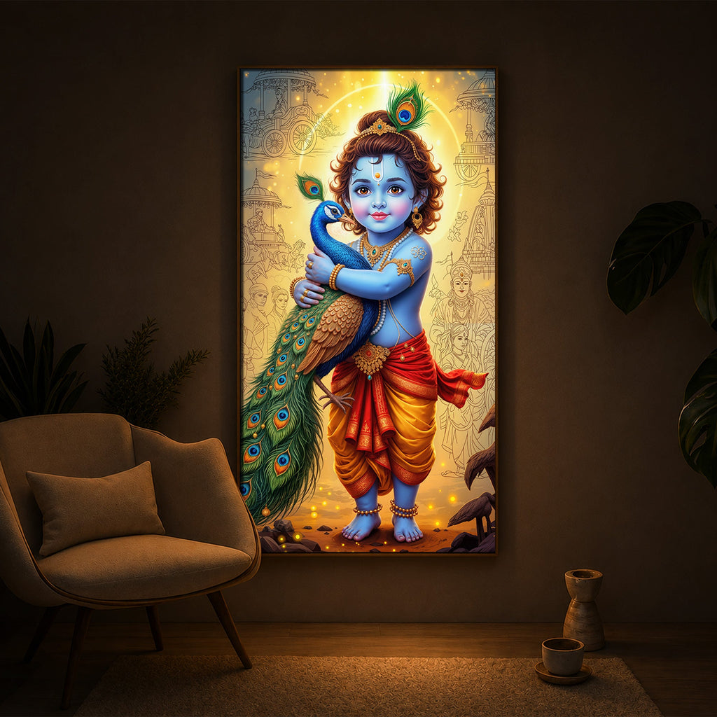 Little krishna Modern Luxury Backlight Vertical Wall Art