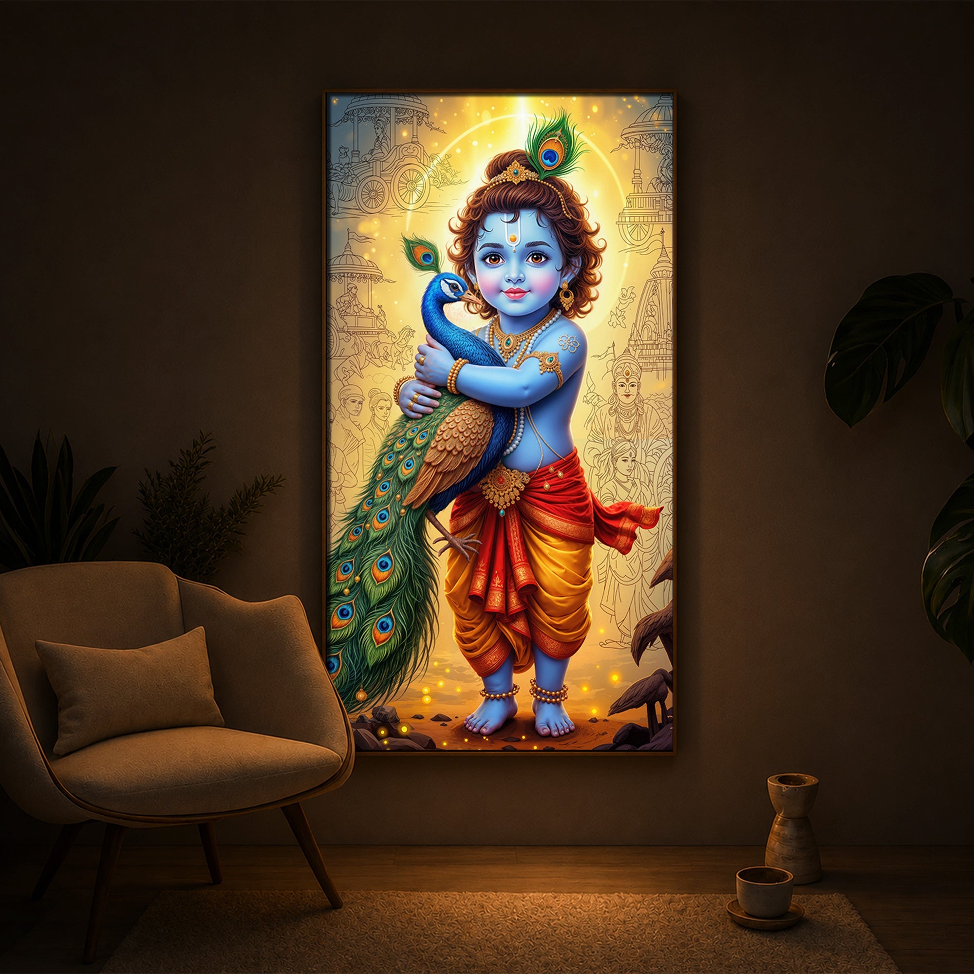 Little krishna Modern Luxury Backlight Vertical Wall Art