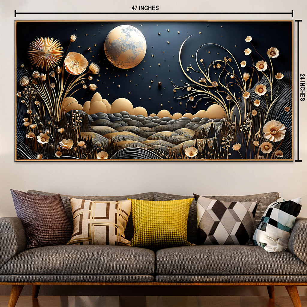 Starry Meadow Glow Framed Canvas Art Wall Painting