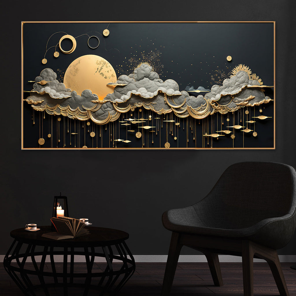 Golden Cloud Reverie Framed Canvas Painting Art