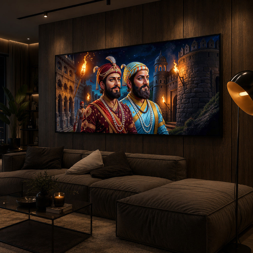 Chhatrapati Shivaji Maharaj with Chhatrapati Sambhaji Modern Luxury Backlight Horizontal Wall Art