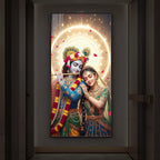 Couple Radhe Krishna Modern Luxury Backlight Vertical Wall Art