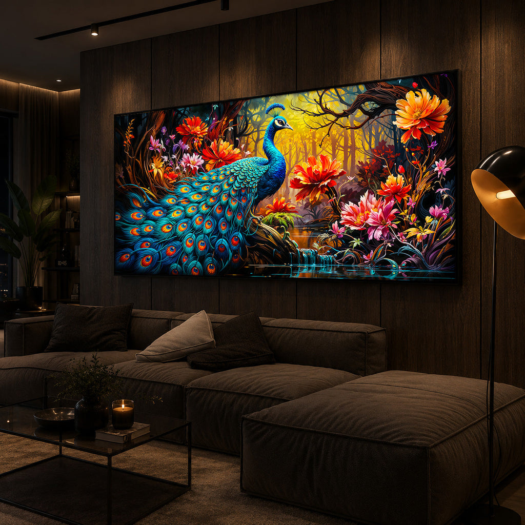 Beautiful Peacock Modern Luxury Backlight Horizontal Wall Art