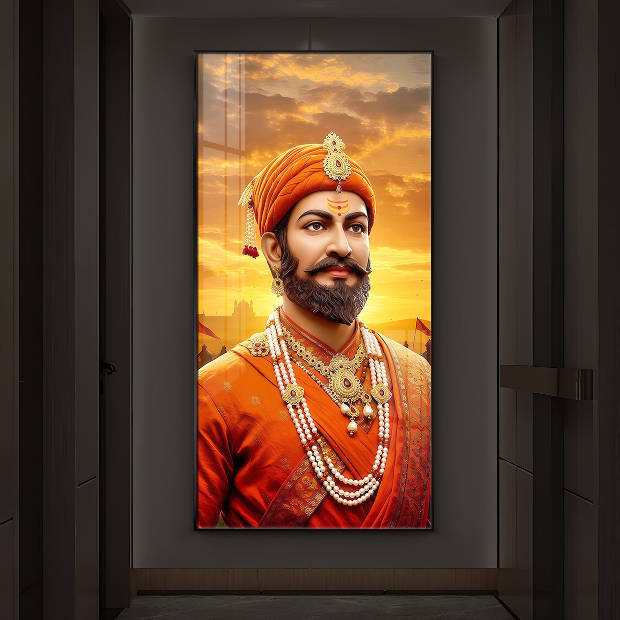 Chhatrapati Shivaji Maharaj Modern Luxury Backlight Vertical Wall Art