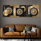 Golden Orbit Canvas Wall Art Print - Set Of 3
