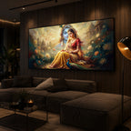 Loving Couple Radha Krishna Modern Luxury Backlight Horizontal Wall Art