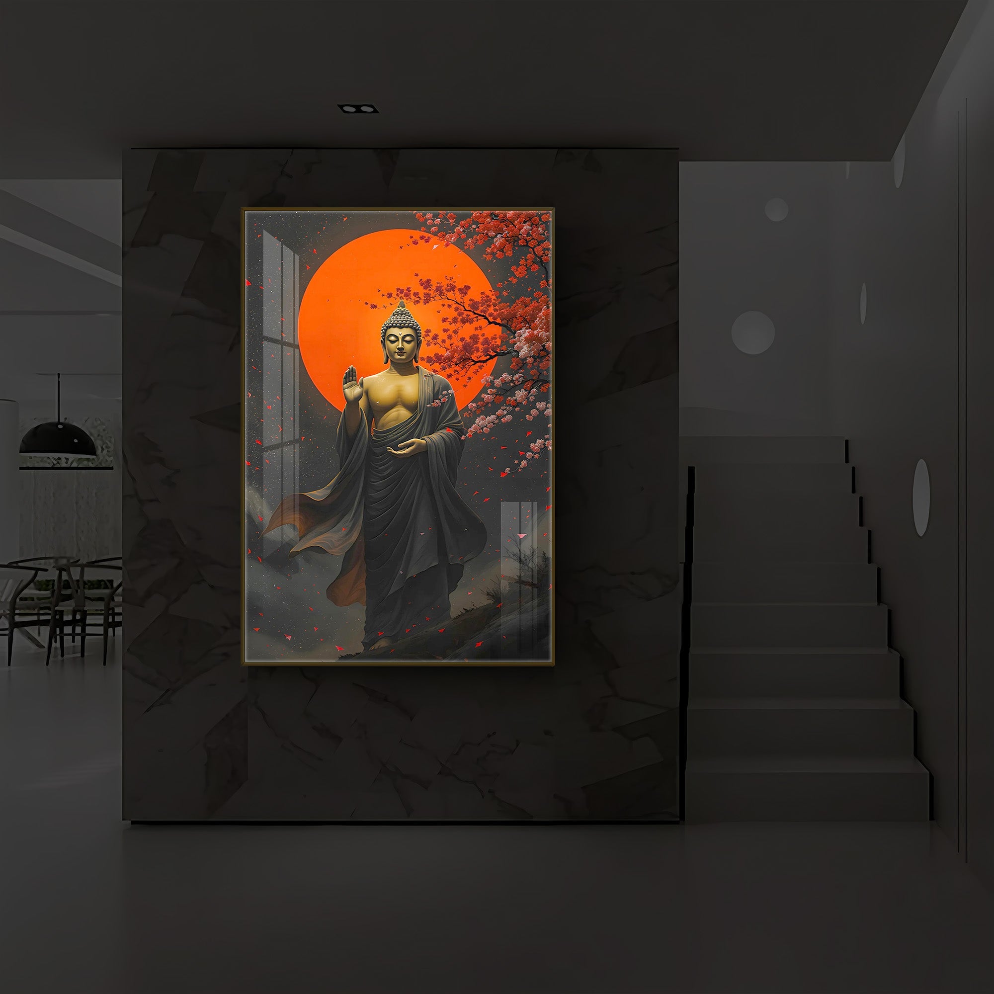 Gautam Buddh Modern Luxury Backlight Vertical Wall Art