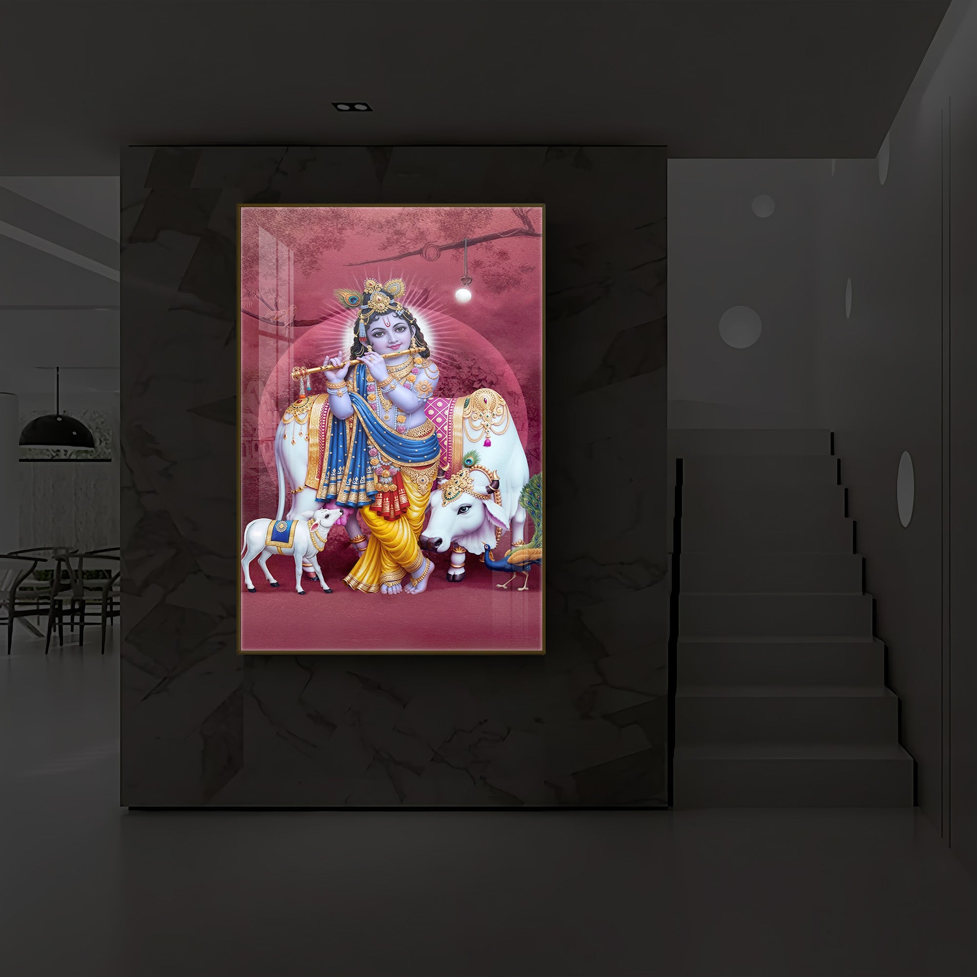 Shree Krishna Ji Modern Luxury Backlight Vertical Wall Art