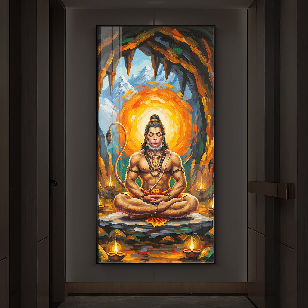Lord Hanuman Ji Modern Luxury Backlight Vertical Wall Art