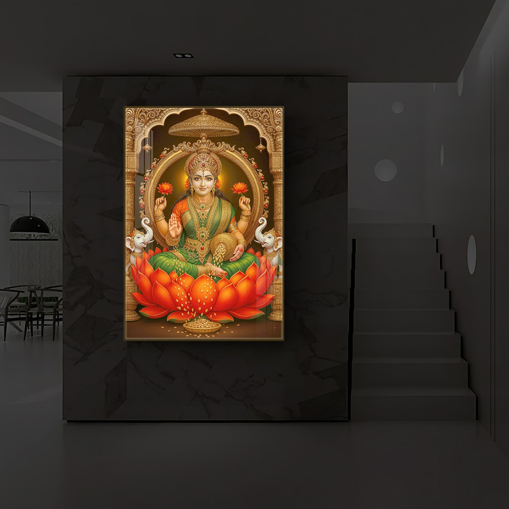 Mahalaxmi Ji Modern Luxury Backlight Vertical Wall Art
