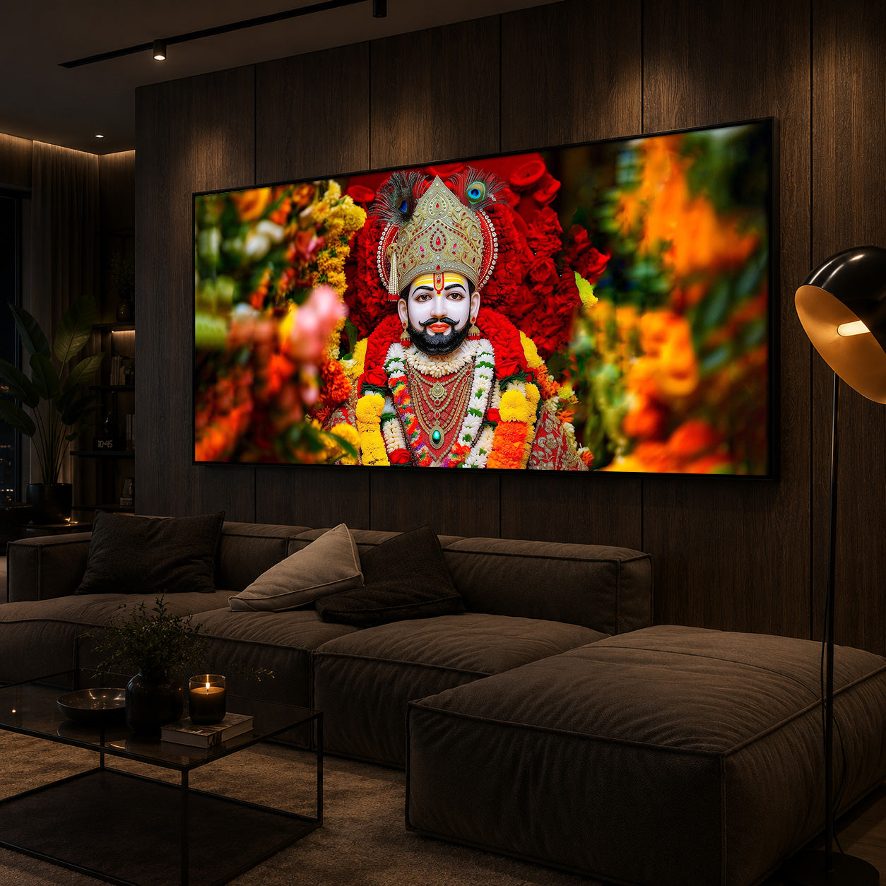 Khatu Shyam Ji Modern Luxury Backlight Horizontal Wall Art