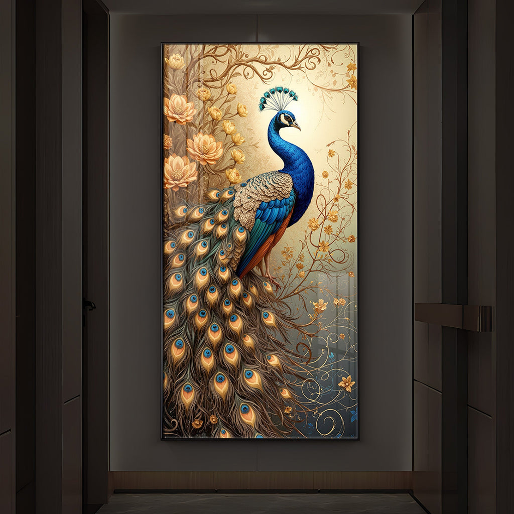Beautiful Peacock Modern Luxury Backlight Vertical Wall Art