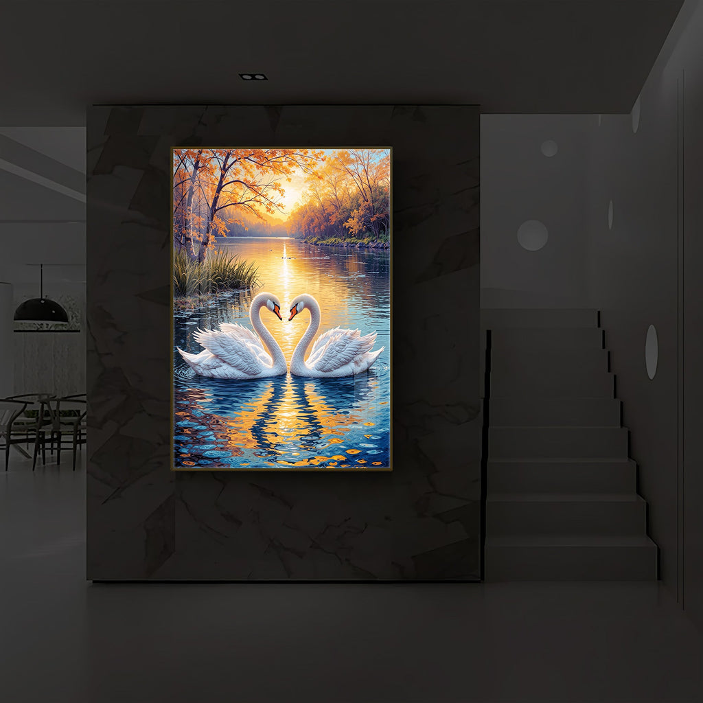 Romantic Swan Modern Luxury Backlight Vertical Wall Art