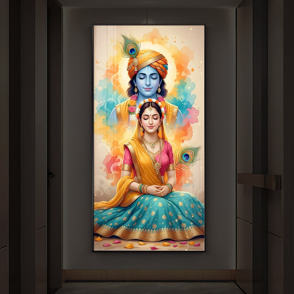 Radhe Krishna Modern Luxury Backlight Vertical Wall Art