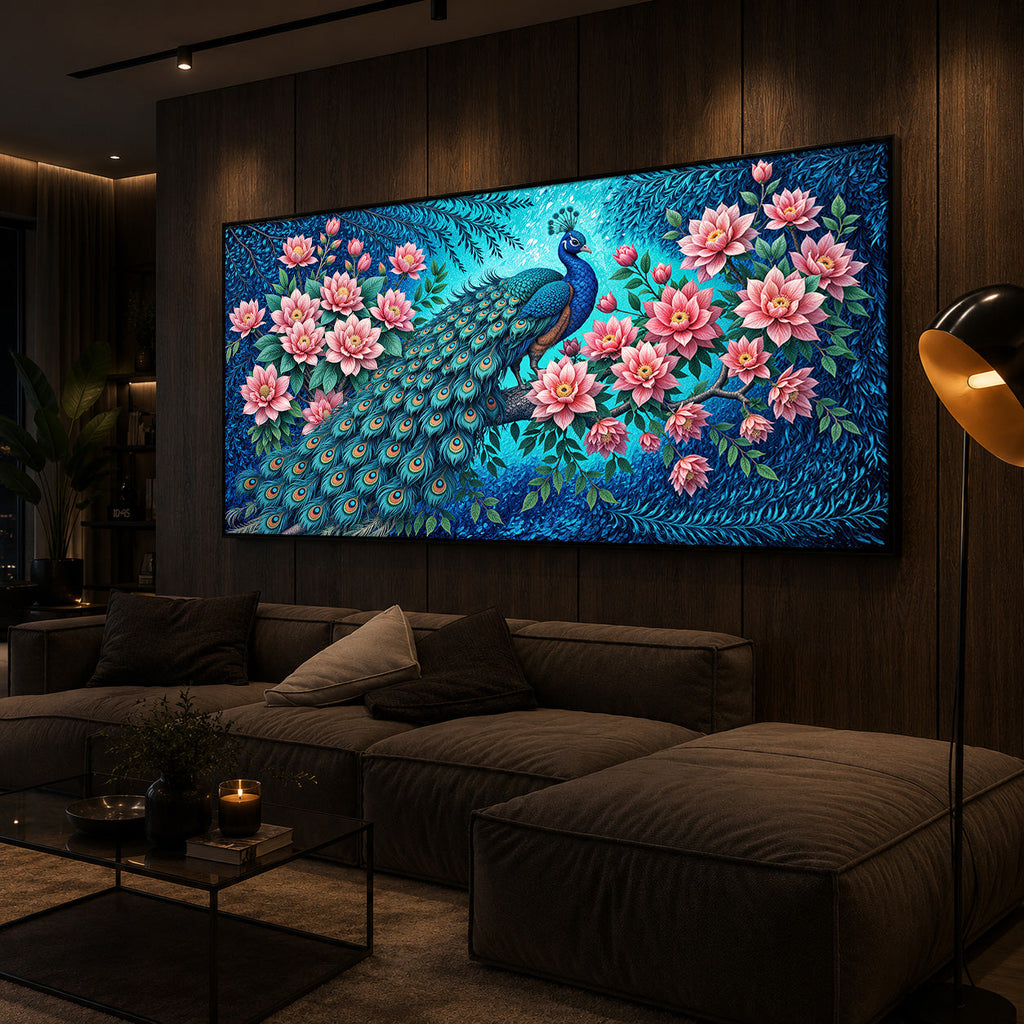 Majestic Peacock Modern Luxury Backlight Horizontal Wall Art