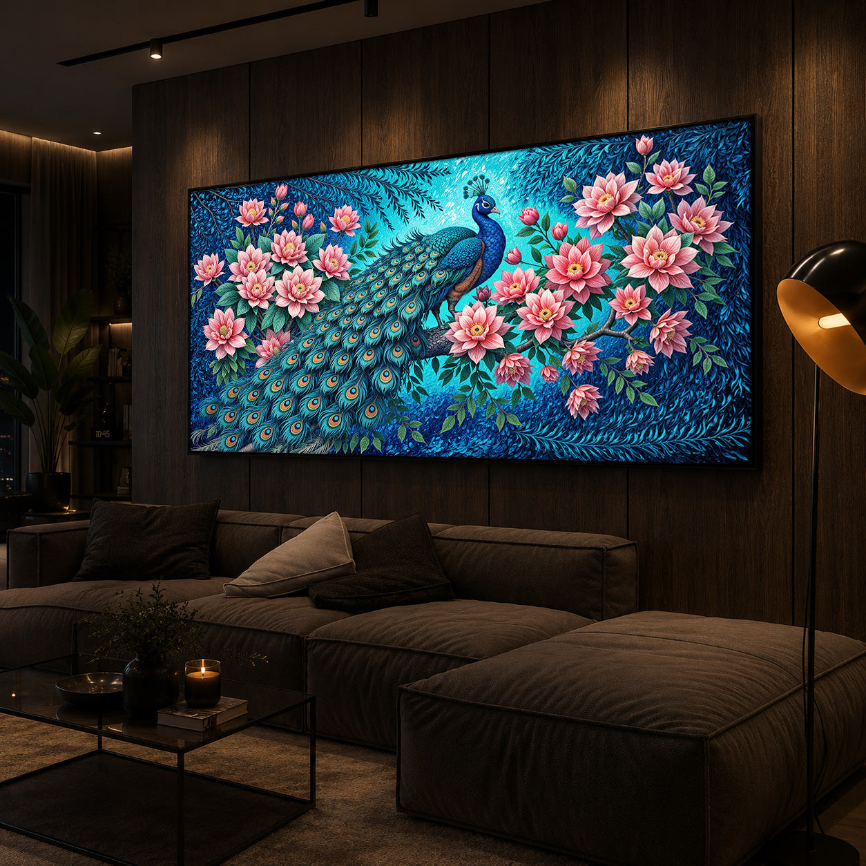 Majestic Peacock Modern Luxury Backlight Horizontal Wall Art