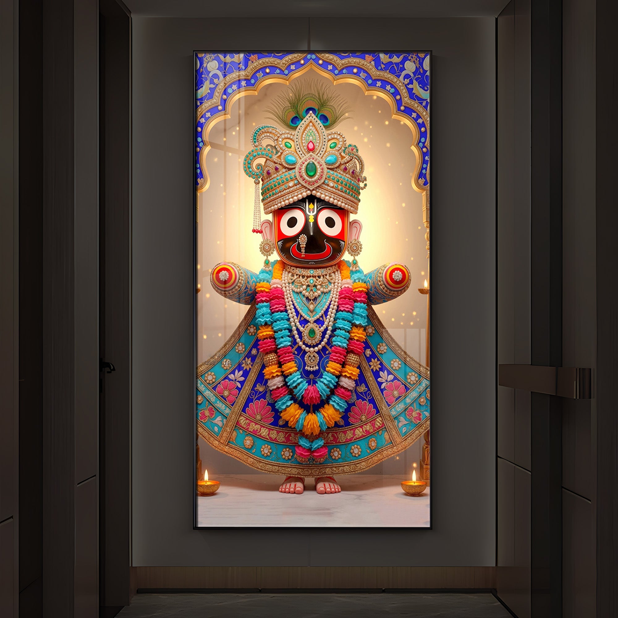 Jai Shri Jagannath Ji Modern Luxury Backlight Vertical Wall Art