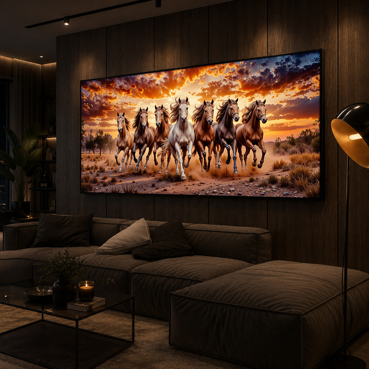 Herd Of Wild Horses Galloping Modern Luxury Backlight Horizontal Wall Art