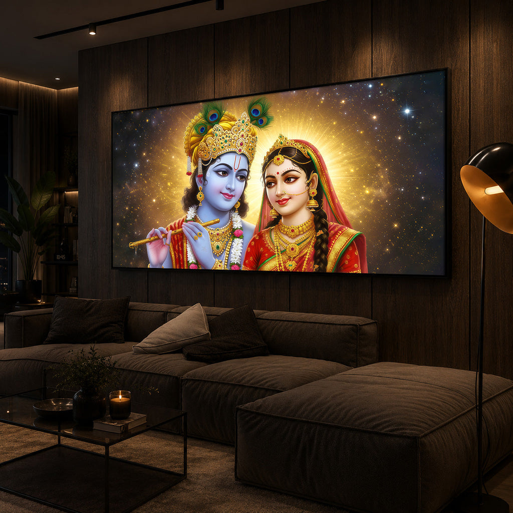 Shri Radha Krishn Modern Luxury Backlight Horizontal Wall Art