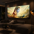 Lord Radha Krishna Modern Luxury Backlight Horizontal Wall Art