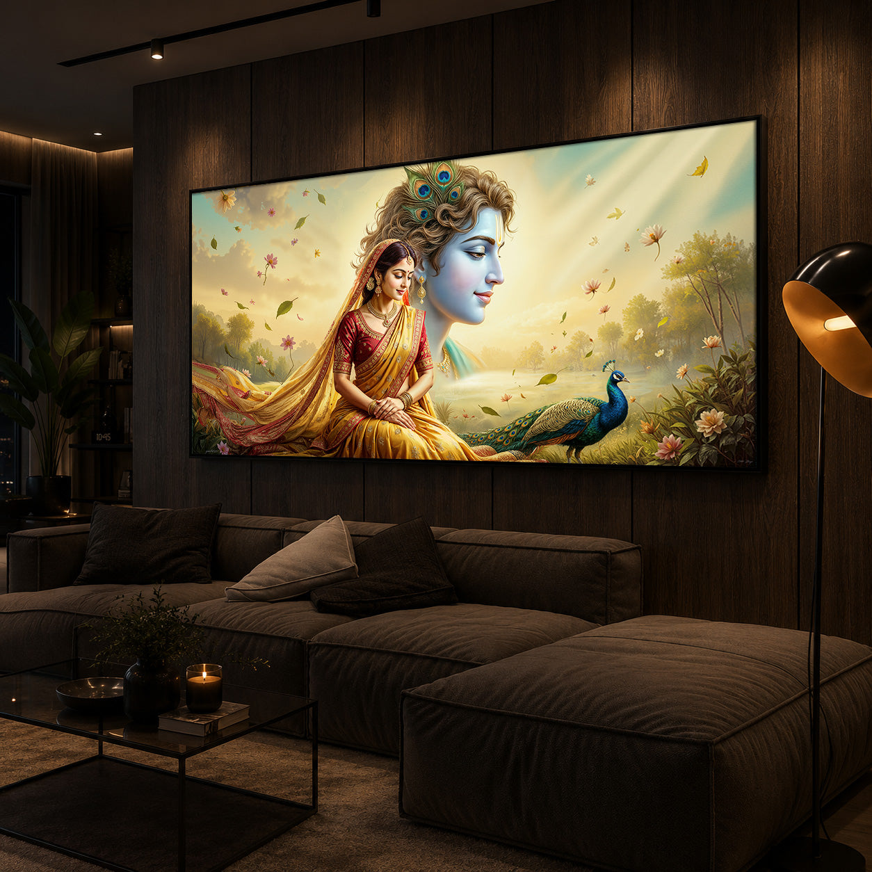 Lord Radha Krishna Modern Luxury Backlight Horizontal Wall Art