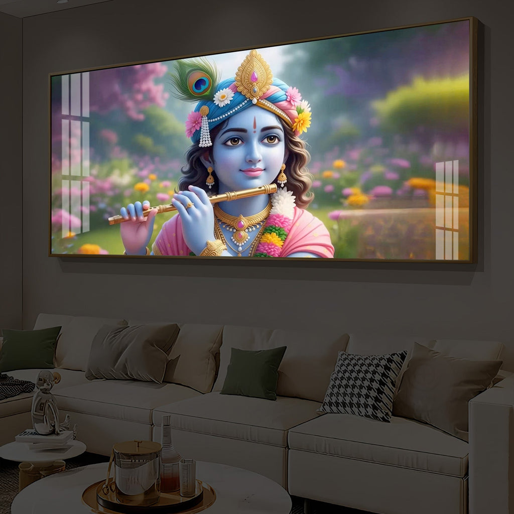 Krishna Ji Modern Luxury Backlight Horizontal Wall Art