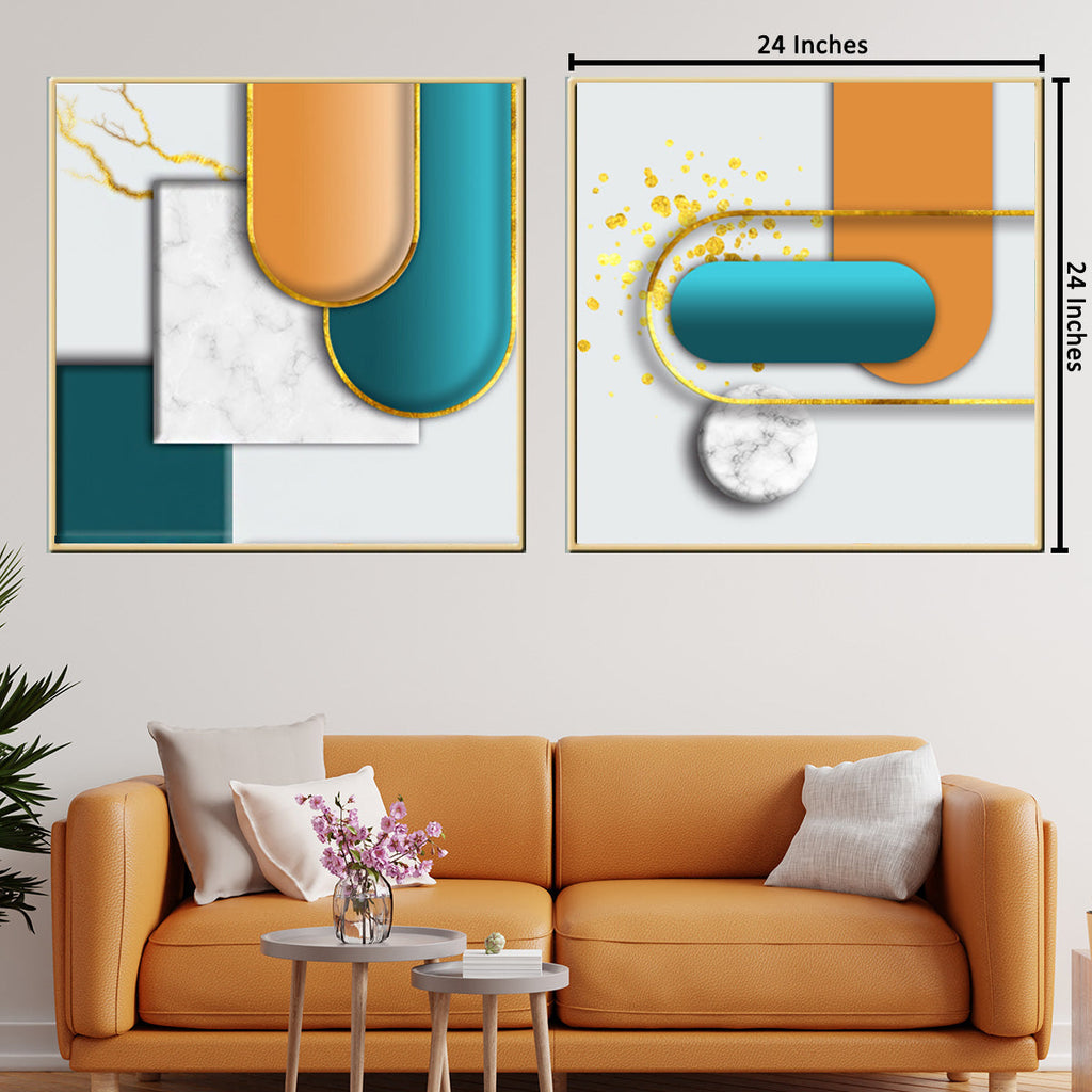 Montreal Geometric Shapes Framed Canvas Wall Paintings - Set of 2